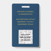 WERKNEMER FOTO PAS QR Code Barcode Blauw Goud Badge (Achterkant)