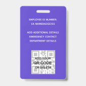 WERKNEMER FOTO PAS QR Code Barcode Kinderen Monste Badge (Achterkant)