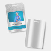 Werknemer Foto Silver Glitter Bokeh Badge (Voor- en achterkant)