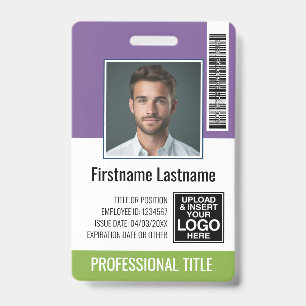 Werknemer - Foto, streepjescode, Logo naam Paars g Badge