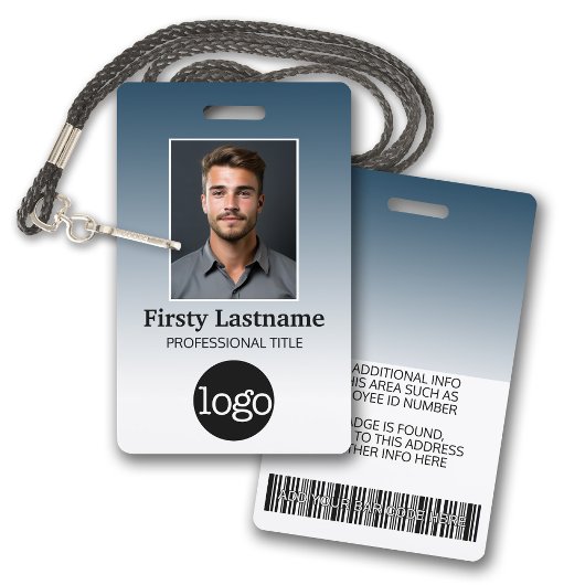 Werknemer - Foto, streepjescode, logo, naamgradiën Badge