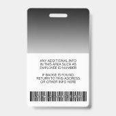 Werknemer - Foto, streepjescode, Logo, naamverloop Badge (Achterkant)