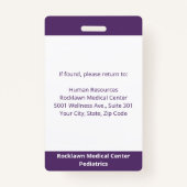 Werknemer Foto streepjescode Paars White Medical I Badge (Achterkant)