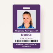Werknemer Foto streepjescode Paars White Medical I Badge (Voorkant)