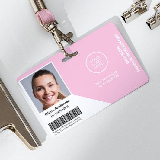 Werknemer Fotonaam Bedrijf logo Pink Security Badge