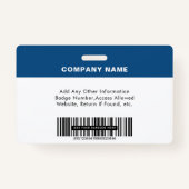 Werknemer ID Foto Logo Barcode blauw Badge (Achterkant)