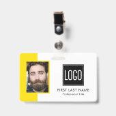Werknemer-ID | Heldergele Logo-foto Badge (Voorkant met clip)