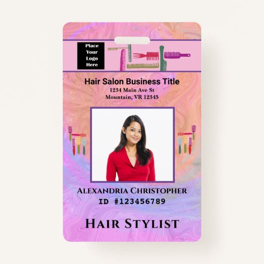 Werknemer ID Kaart Haar Stylist Foto Aangepast Badge (Voorkant)