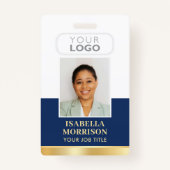 Werknemer ID Naam Bedrijf Logo Navy Gold Business Badge (Voorkant)