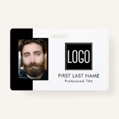 Werknemer-ID | Zwart Wit Logo Foto Badge (Voorkant)