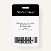 Werknemer Logo-streepjescode zwarte foto-ID Badge (Achterkant)