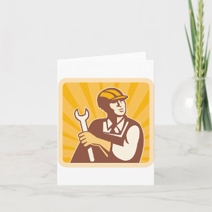 Werknemer met een moersleutel kaart