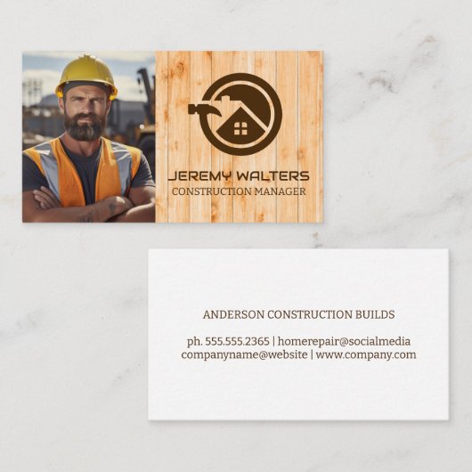 Werknemer op bouwplaats | Hout Visitekaartje (Voorkant / Achterkant)