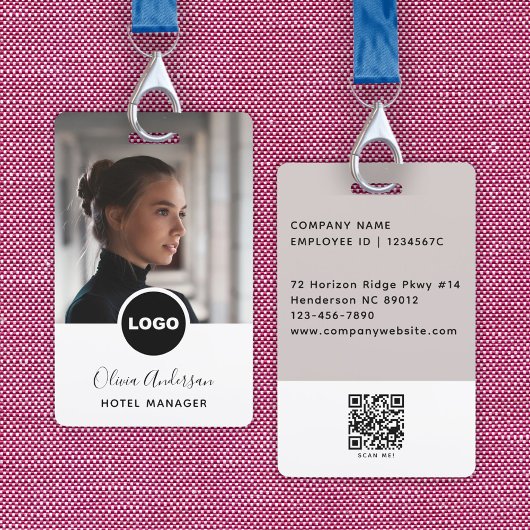 Werknemer Pasfoto Bedrijfslogo QR-code Wit Zwart Badge