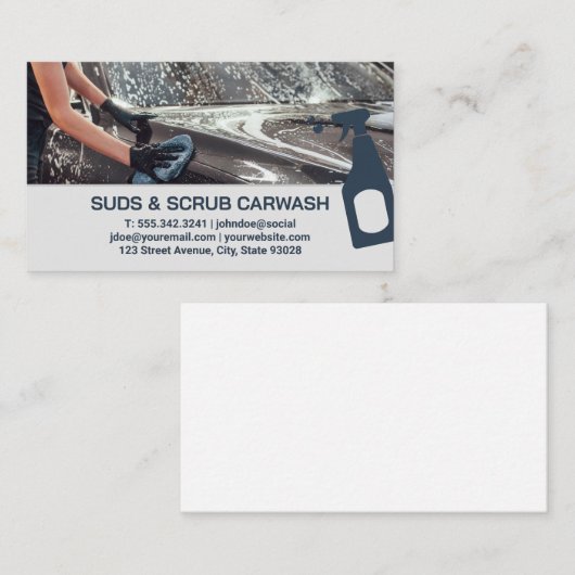 Werknemer schoonmaakt auto's | Handen wassen | zee Visitekaartje (Voorkant / Achterkant)