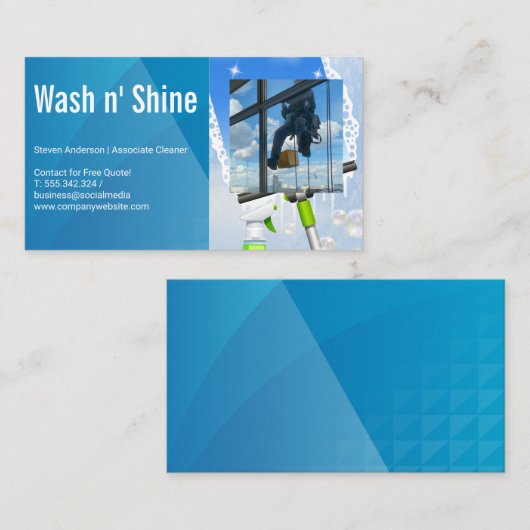 Werknemer schoonmaken raam op gebouw visitekaartje (Voorkant / Achterkant)