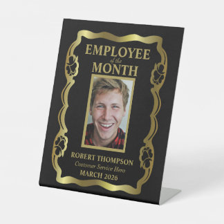 Werknemer van de maand Goud en Zwart Professioneel Reclamebord Met Voetstuk
