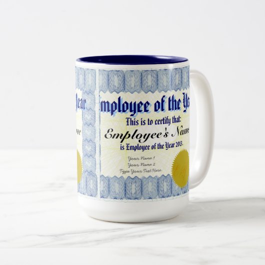 Werknemer van de Mok van het jaarcertificaat (Voorkant rechts)