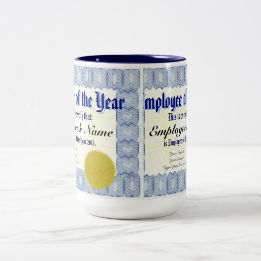 Werknemer van de Mok van het jaarcertificaat (Center)