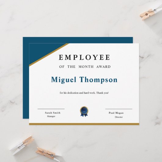 Werknemer van het certificaat van maandelijkse gun kaart (Voorkant / Achterkant in situ)