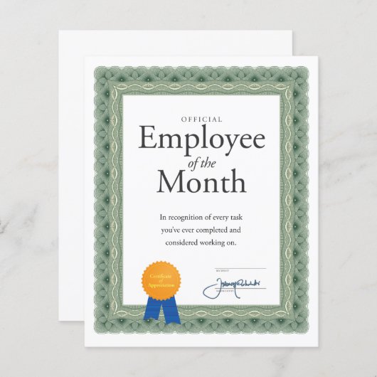 Werknemer van het Maand Certificaat (Voorkant / Achterkant)
