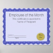 Werknemer van het Maand Certificaat Poster (Voorkant)
