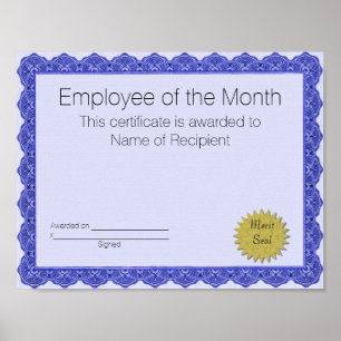 Werknemer van het Maand Certificaat Poster