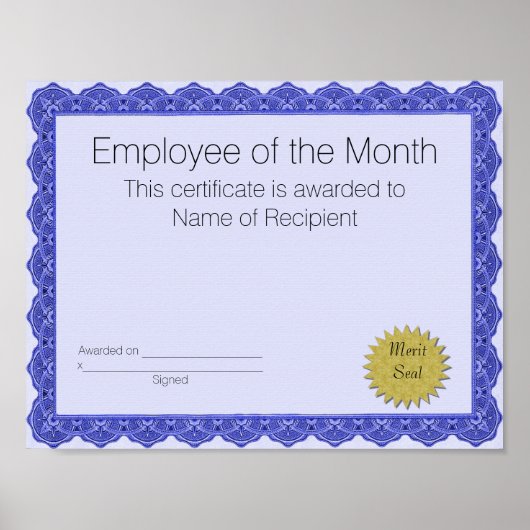 Werknemer van het Maand Certificaat Poster (Voorkant)