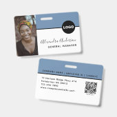 Werknemersbedrijf ID Foto Logo QR Code Denim Blue Badge (Voor- en achterkant)