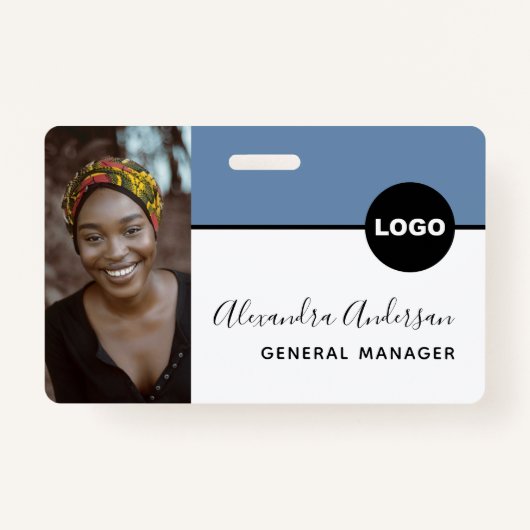 Werknemersbedrijf ID Foto Logo QR Code Denim Blue Badge (Voorkant)