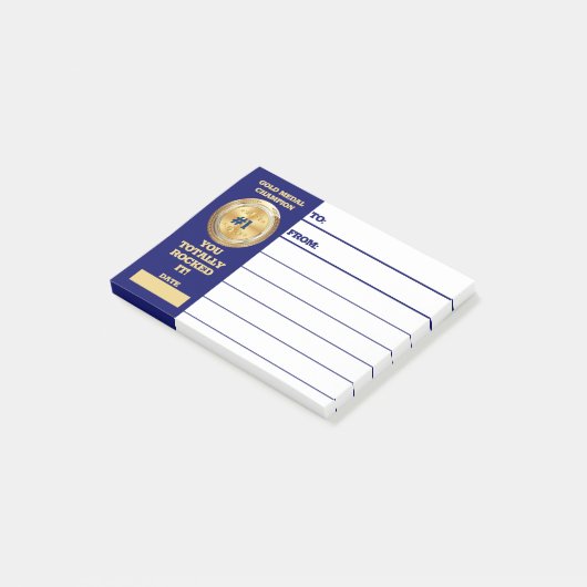 Werknemerserkenning je gouden medaille-onderscheid post-it® notes (Schuin)