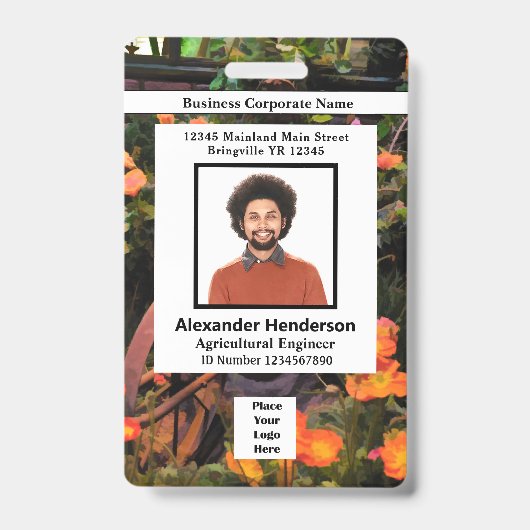 Werknemersfoto Bar Code Logo Naam Bloemen Badge (Voorzijde)