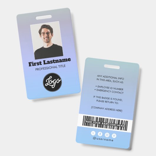 Werknemersfoto Barcode Logo Naam Gradiënt Badge (Voor- en achterkant)