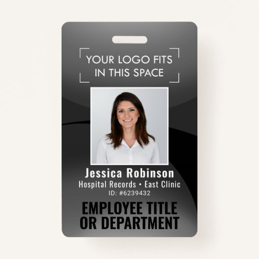 Werknemersfoto ID QR Code Uw Logo Black Arc Badg Badge (Voorkant)