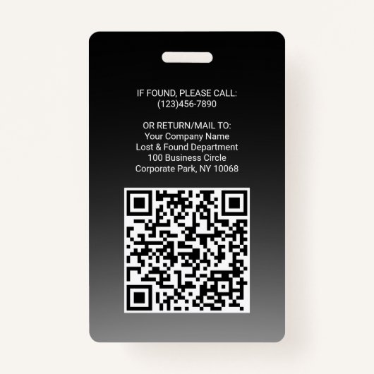 Werknemersfoto ID QR Code Uw Logo Black Arc Badg Badge (Achterkant)