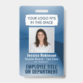 Werknemersfoto ID QR Code Uw Logo Navy Blue Arc Badge (Voorkant)