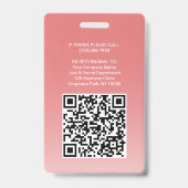 Werknemersfoto ID QR Code Uw Logo Roze Boog Badge (Achterkant)