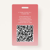 Werknemersfoto ID QR Code Uw Logo Roze Boog Badge (Achterkant)