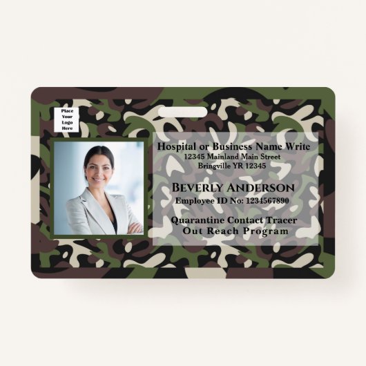 Werknemersfoto Logo streepjescode Business Custom Badge (Voorkant)