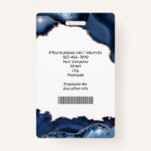 Werknemersfoto Modern Navy Blue Roos Gold Agaat Badge (Achterkant)