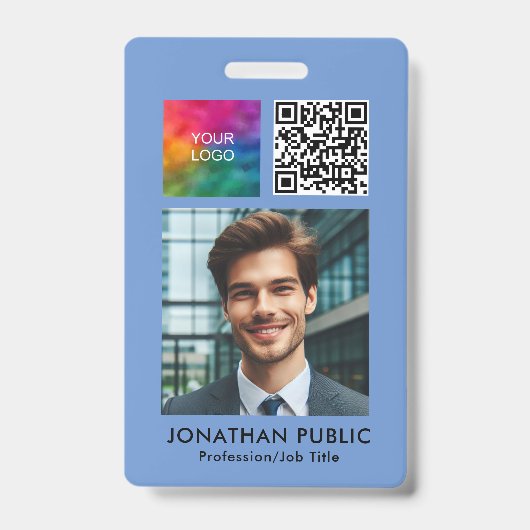 Werknemersfoto QR Code Business Logo Sjabloon Badge (Voorzijde)