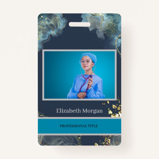 Werknemersfoto Trendy Boho Blue Badge (Voorkant)