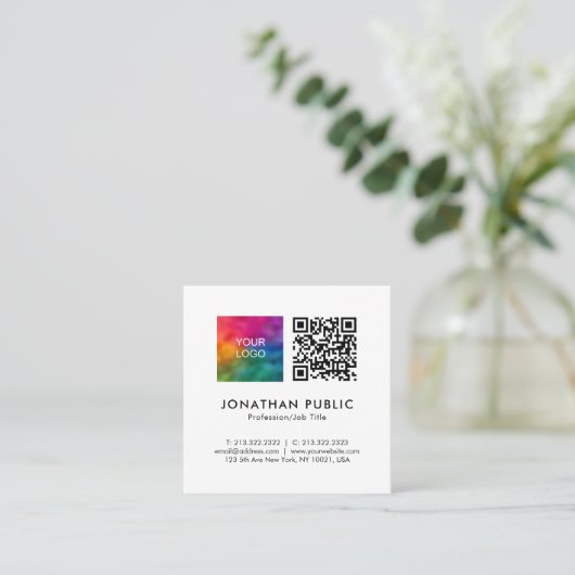 Werknemersnaam QR Code Business Logo Hier Sjabloon Vierkante Visitekaartje (Staand voorkant)
