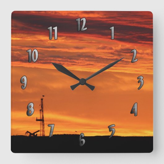 Werkover Rig op zonsondergang (met aantallen) Klok (Voorkant)