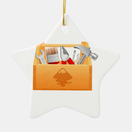 Werkset van hout met gereedschap keramisch ornament (Voorkant)