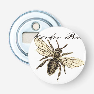  Werkster Bijen Insect Illustratie Antiek Button Flesopener