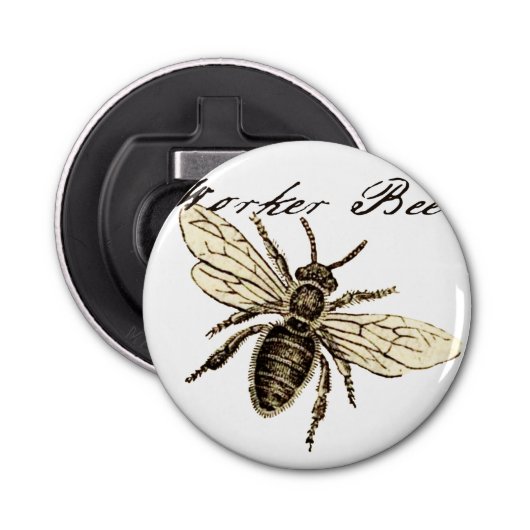 Werkster Bijen Insect Illustratie Antiek Button Flesopener (Voorkant)