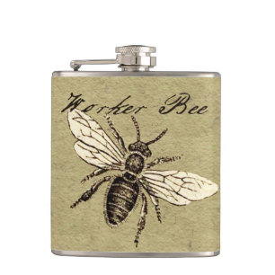  Werkster Bijen Insect Illustratie Antiek Heupfles