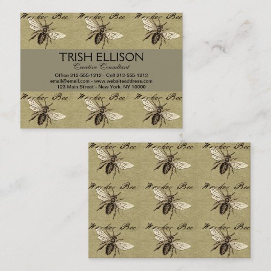  Werkster Bijen Insect Illustratie Antiek Visitekaartje (Voorkant / Achterkant)