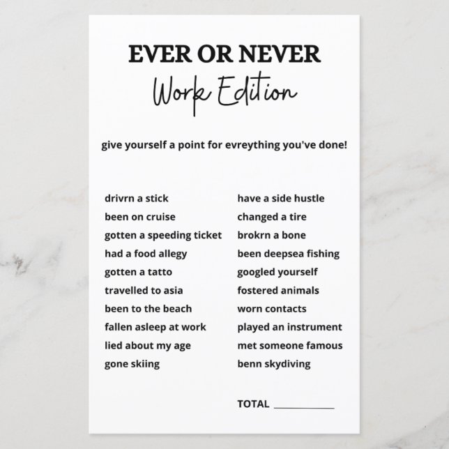 Werkt altijd of nooit game, Kantoor Party games (Voorkant)